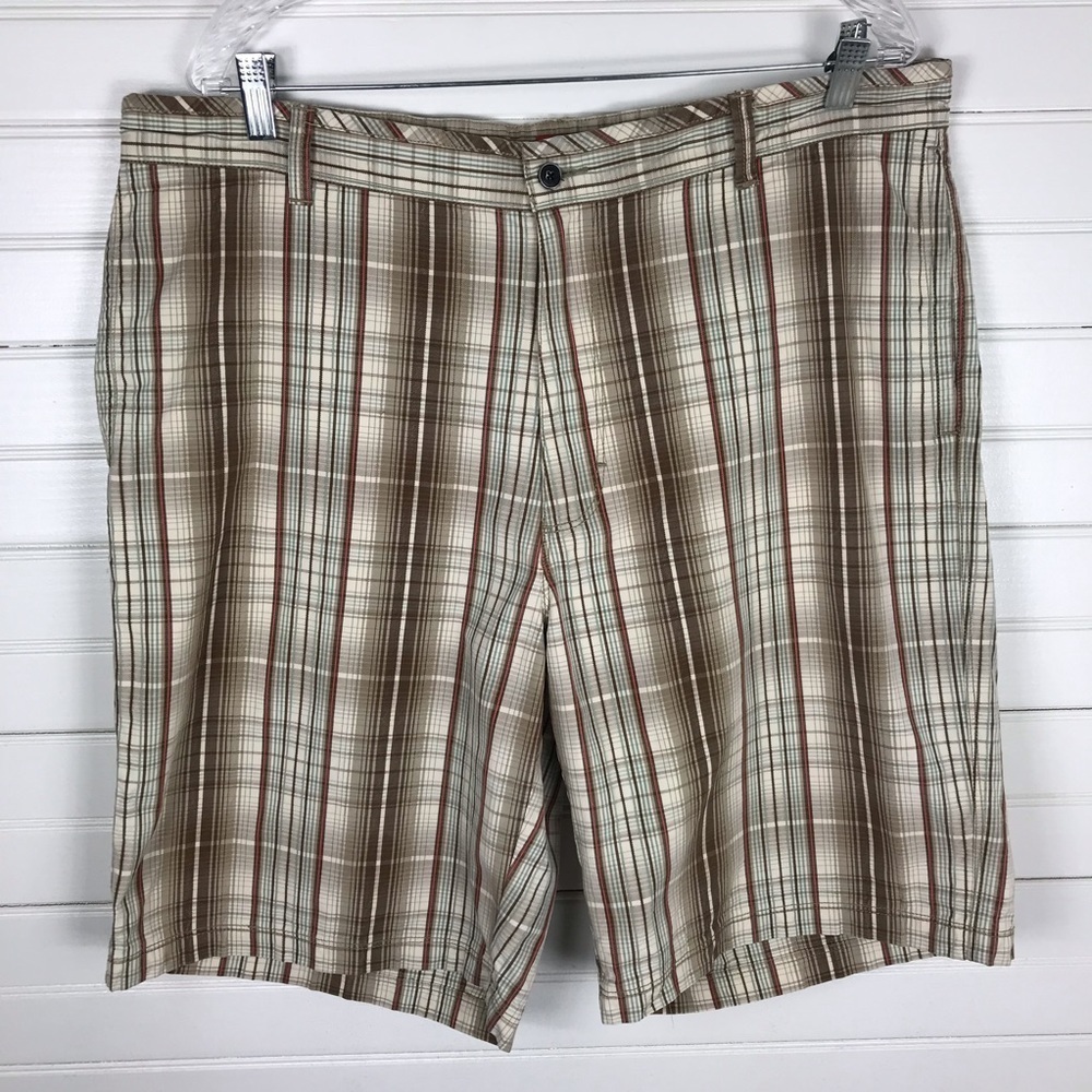 Tommy Bahama Shorts Mens 38 Tan Plaid Silk Cotton Blend Relax Flat Front